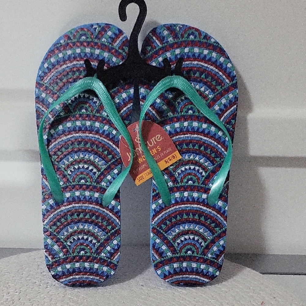Juncture Womens Multicolor Patterned Flip Flops Size Small
